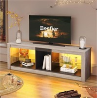 E9198  Bestier TV Stand with LED Lights Wash Grey