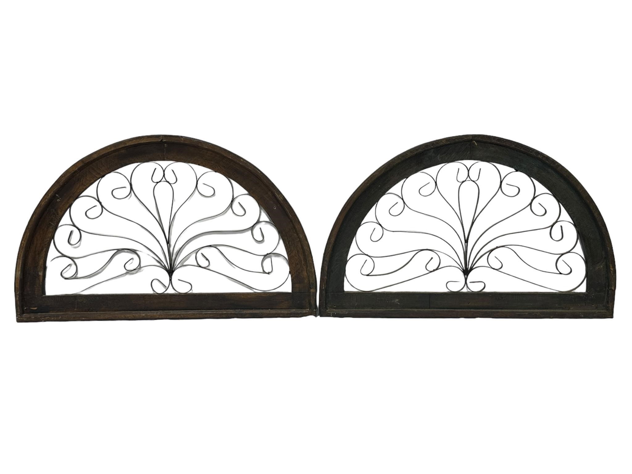 2 Wood Framed Forged Iron Scroll Arch Décor Pieces