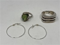 2-Rings, 1-Pair of Earrings Marked 925, 18.6 Grams