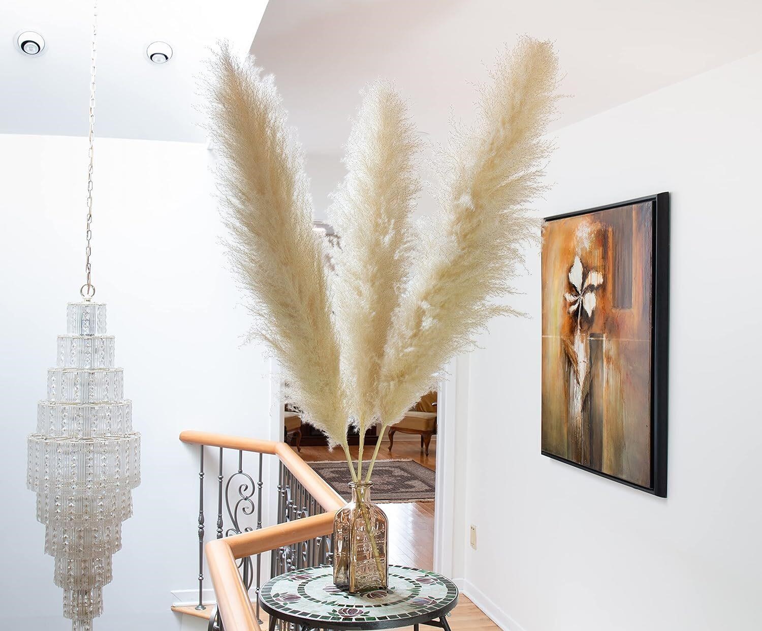 2 Lots: 3pc Beige Pampas Grass  45in Large