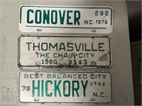 3 NC City Tags License Plates Hickory, Thomasville