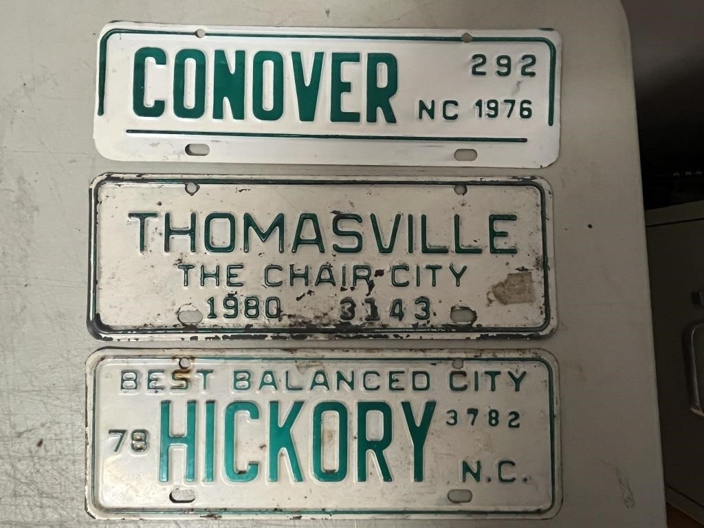 3 NC City Tags License Plates Hickory, Thomasville