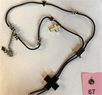 Designer Cross Necklace Black White Silver