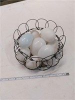 Vintage wire egg basket w/glass eggs