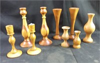 Various hand turned wooden candlesticks