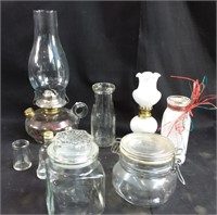 Oil lamp and vintage glassware