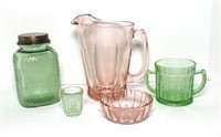 Vintage Colored Glass & Vaseline Glass Lot of 5