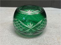 Vintage Bohemian Green Cut to Clear Small Bowl
