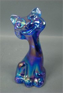 Fenton FAGCA Blue Carnival Glass Happy Cat