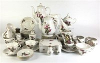 Assortment of Rose Pattern Teapots, Cups, Saucers