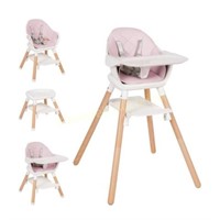 Baby High Chair  6 in 1 Wooden Convertible  Pink