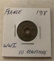 1918 FOREIGN COIN-FRANCE WWI