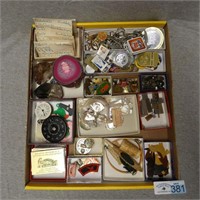 Tray Lot - Geodes, Pins, Buttons, Etc