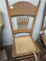 2 Oak Pressed Back Chairs w/Leather Seats