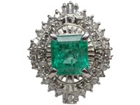 Platinum 2.10 ct Emerald & Diamond Ring
