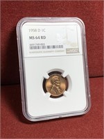 1958-D US LINCOLN CENT NGC MS64 RD