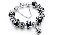 18K White Gold Pl BLACK Flower Swarovski Bracelet