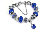 18K White Gold Pl Blue Swarovski Charm Bracelet