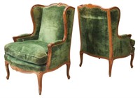 (2) LOUIS XV STYLE UPHOLSTERED WINGBACK BERGERES