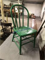 GREEN WOOD CHAIR W/ SPINDLE BACK