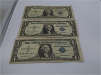 (3) 1957 blue seal $1 Silver Certificate Currency