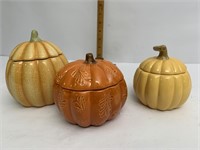 Set of three pumpkin candy dishes