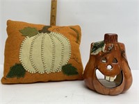 Small pumpkin pillow and Candleholder