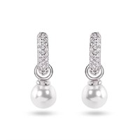 Sterling Silver- Dangling Pearl Crystal Earrings