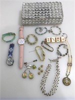 Assorted Jewelry and Watches in jewelry box.