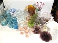 Lot of Vintage Colored Glass Vases Cups Jars