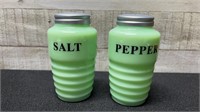 Jadeite Ribbed Salt & Pepper Shakers