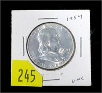 1954 Franklin half dollar, uncirculated