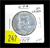 1959 Franklin half dollar, uncirculated