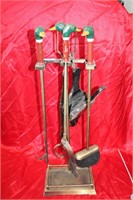 BRASS WITH PAINTED HEADS DUCK FIRE PLACE TOOL SET
