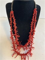 Sterling Coral Branch Double Strand Necklace