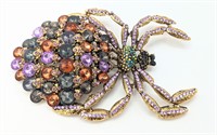 Large Deep Purple and Amber Spider Brooch