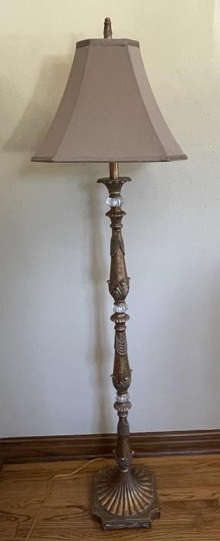 Gilt Metal & Glass Floor Lamp