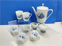 Bavaria Dishes - 6 Cups, Teapot, Cream & Covered