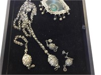 Coin silver pieces, brooch, earrings & more