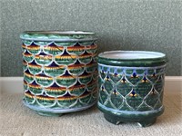 Two Hand Painted Talavera Mexican Pottery Flower