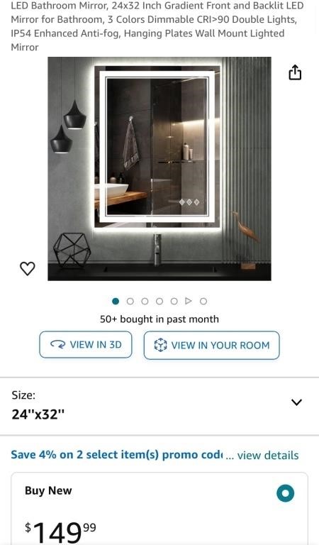 LED BATHROOM MIRROR (OPEN BOX, NEW)