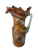 Vintage Hand Blown Swirl Art Glass Pitcher