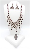 GARNET COLORED STERLING 3-PIECE SET