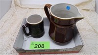 Brown Ceramic Pitcher & Mug