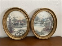 Pair of Vintage Oval Framed Prints