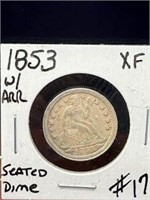 1853 W/ARR Seated Dime- XF