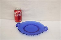 LE Smith Mount Pleasant Handled Cobalt Glass Plate