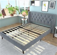 Queen Bed Frame with Velvet Upholstered