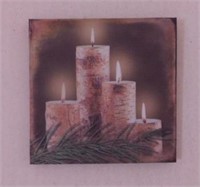 Lighted stretched canvas candle print, 12" sq.,
