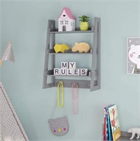 RiverRidge Wall Shelf with Hooks for Kids, Gray